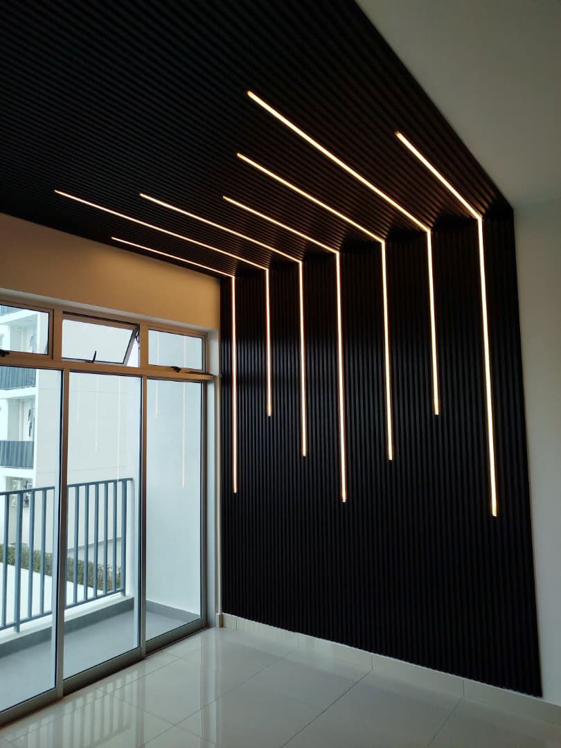 LED-lit fluted feature wall