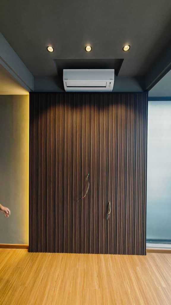 Slim Dark Walnut Fluted TV Feature Wall